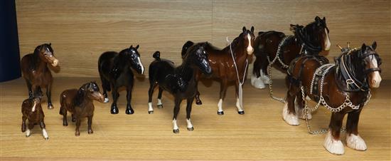 Eight Beswick horses, including two black and two Shire horses tallest 22cm